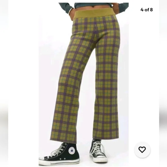 DAYDREAMER Joggers Sweatpants Olive Plaid Athleisure Womens Sz Large - Picture 4 of 8